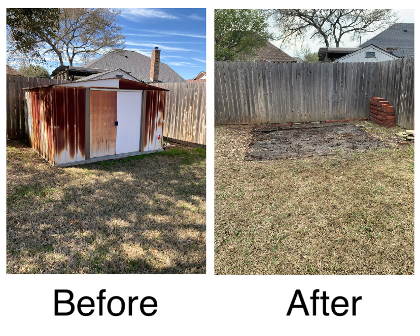 Before and after of a junk removal cleanup in a residential neighborhood